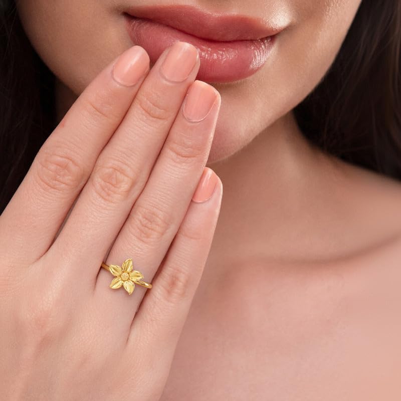Image of KISNA 9KT / 14KT / 18KT Sunburst Flora Yellow Gold Ring For Women | S14