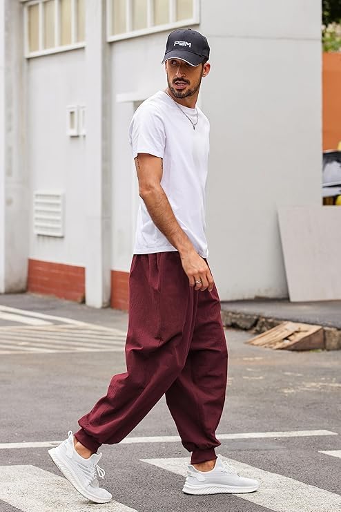 COOFANDY Men Hippie Harem Pants Baggy Linen Cotton Boho Yoga Pants Summer Beach Pants Casual Drop Crotch Trouser - Image 3