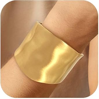 Women's Bangle Gold Silver Wide Statement Cuff Satin Finish Elegant Jewellery Gift Idea