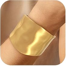 Women's Bangle Gold Sliber Wide Statement Cuff Satin Finish Elegant Jewelry Gift Idea