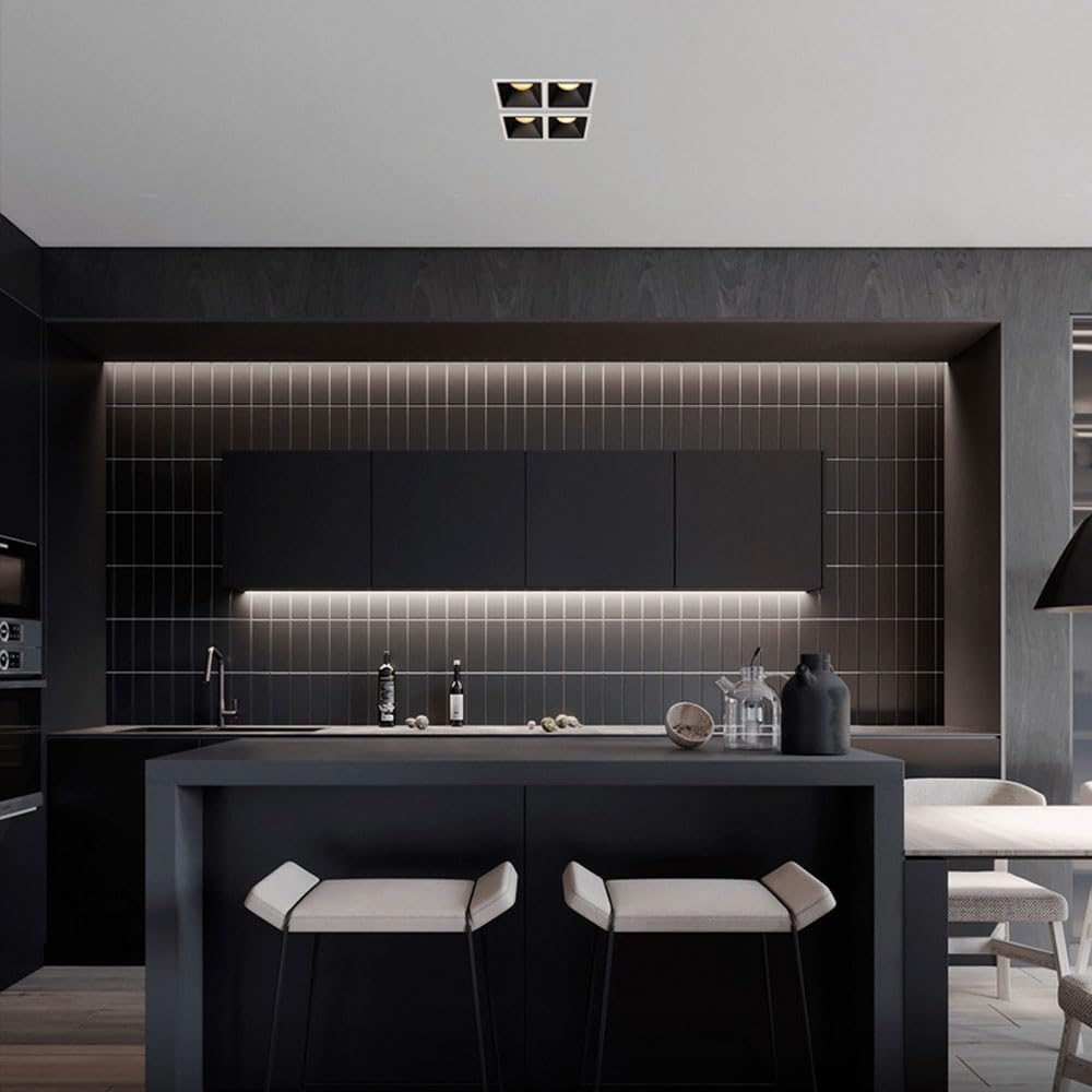 Rectangle Recessed Double Head LED Downlight Honeycomb Mesh COB Ceiling Lamps Spot Lights Indoor Lighting Baffle Trim Square Grille Lights Recessed LED Downlight