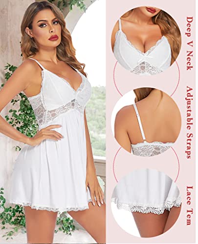 Image of Avidlove Women Chemise Night Gown Lace Modal Sleepwear V-Neck Full Slip Babydoll Lingerie Sexy Nightgowns