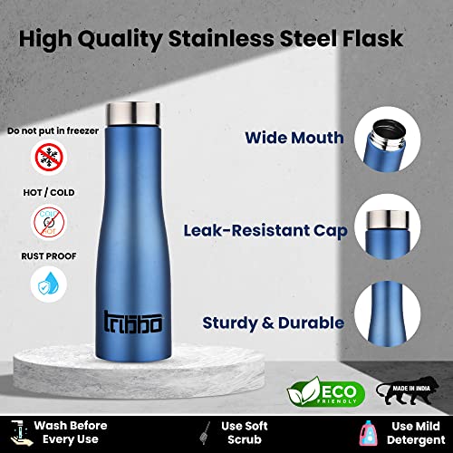 Image of TB Stainless Steel Water Bottle 1 litre, Water Bottles For Fridge, School,Gym,Home,office,Boys, Girls, Kids, Leak Proof(BLACK,STEEL CAP, PACK OF 1, 1000 ML Model-Flora)