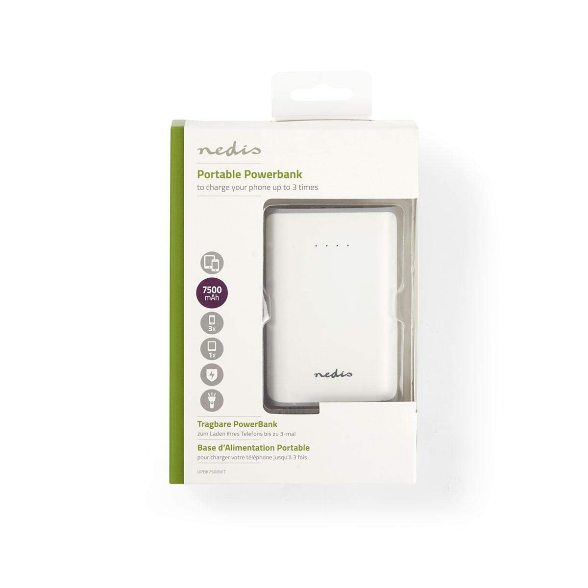 Nedis Batterie Externe Portable compacte avec Port USB-A et entrée Micro USB, Batterie Externe Portable et compacte pour Smartphones, tablettes et Plus Encore, avec Lampe Torche LED, Blanc