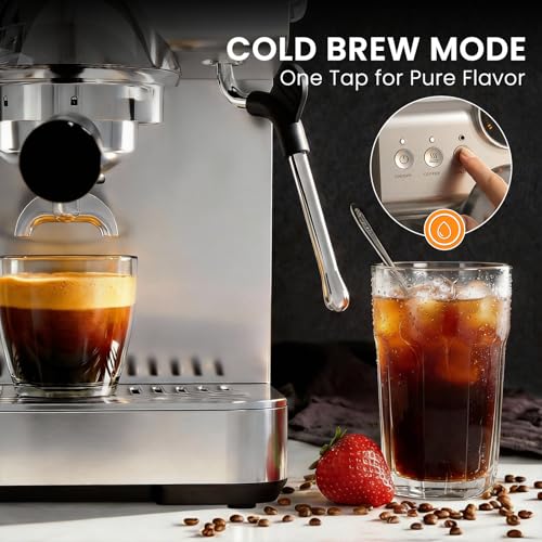 Image of Espresso Machine 20 Bar, Hot & Cold Brew Coffee Maker with Steam Wand Milk Frother, LED Display, Single & Double Shot, Home Barista Coffee Machine for Cappuccino, Latte & Americano