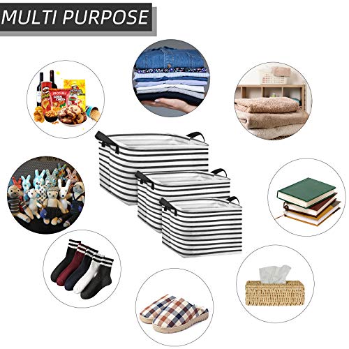 Boao 6 Pcs Buffalo Plaid Basket Square Storage Basket Buffalo Check Basket Bin Solid Storage Organizer With Handles Collapsible Square Organizer For Home Office (Gray, White, Stripes Style) #TOP5