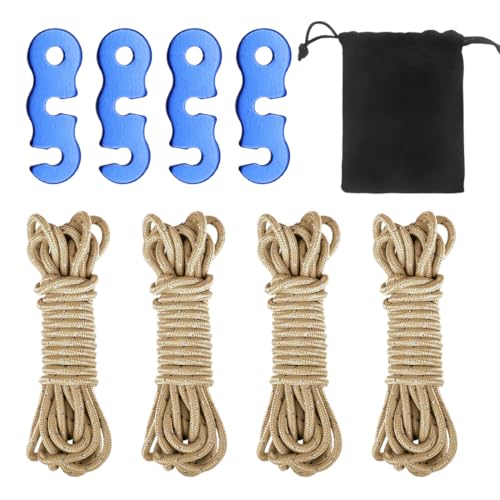 OHREN 4 Piezas Cuerdas Reflectantes con Tensores de Aluminio y Nailon para Tienda de Campaña, Resistentes, Acampar, Senderismo y Tendedero, Tormentas (3 m), Incluye Bolsa de Almacenamiento