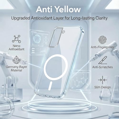 Image of Jkobi Lifetime Anti-Yellow MagSafe Compatible Clear Back Cover Case for Samsung Galaxy S21 FE 5G (Sleek Hard Crystal | Shockproof and Camera Protection)