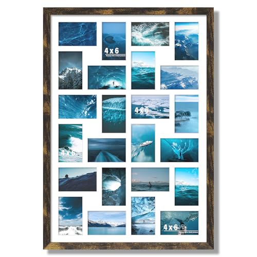 Image of DUENPY 22x32 Collage Picture Frame 4x6 Picture Frames Collage Wall Decor Displays twenty four 4x6 inch Photos Available Horizontal Wall Mounting Display and Vertical Brown