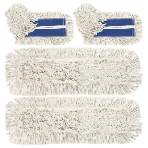 Image of 24 inch 4 Pack Industrial Strength Cotton Dry Dust Mop Head Floor Dust Mop Refill Hardwood Floor Duster Broom Dry Floor Cleaning for Hardwood Ceramic Marble Tile, Fits 24 Inch Frame