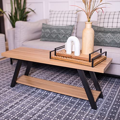 Bench For Entryway - Wood And Metal Entryway Bench With Shoe Storage , Modern Indoor Wooden Benches With Seat For Bedroom Farmhouse Living & Dining Room , Rustic Oak (14.2 X 17.5 X 47 Inches) #TOP12