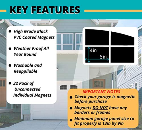 Garage Door Windows Magnets | Now 2X Stronger | Decorative Black Window Decals for Two Car Garage | Magnetic Hardware Set | Faux Windows Kit | Easy Installation & Home Upgrade (4 Pane Arch)