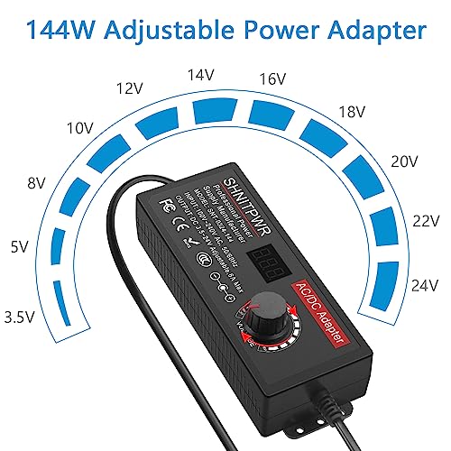 Image of SHNITPWR Universal Power Supply DC 24V 12V 5V 6V 9V 14V 19V Adjustable AC /DC Adapter 100V~240V AC to DC Variable Power Converter Multi-Voltage 4V ~ 24V 6A 144W Power Adapter 14 Tips LCD Display