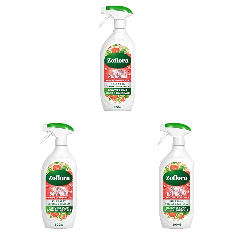 Zoflora Caribbean Grapefruit & Lime Power Bathroom Cleaner, 1 x 800ml, Removes Soap Scum & Limescale, Antibacterial Multi-Surface Bathroom Spray, Kills 99.9% of Bacteria & Viruses (Pack of 3)