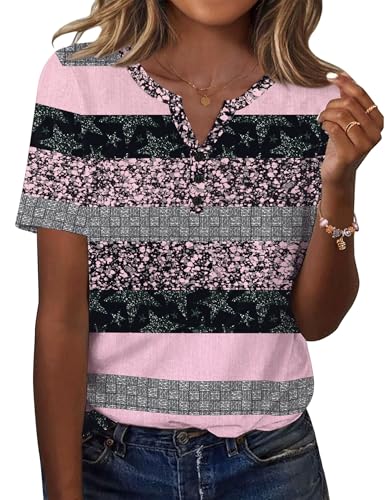 Zeagoo Summer Tops Short Sleeve Henley T-Shirts Business Dressy Casual Spring Blouses Beach Vacation Clothes