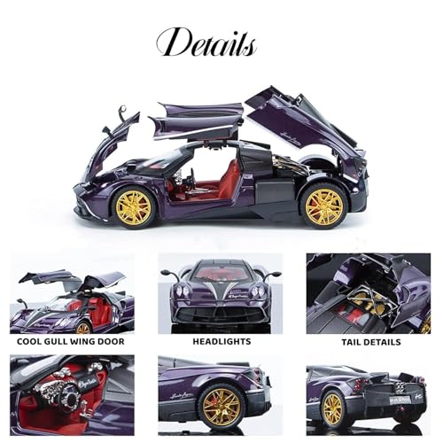 Image of LONGMIRE Metal Pull Back Diecast Car Pull Back Model with Sound Light Boys Gifts Toys for Kids Pack of 1, Multicolor (1:32 Pagani Huayra)