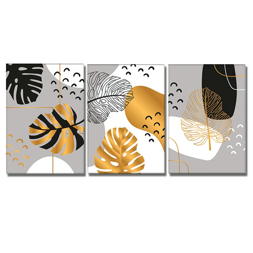 WBYZAC Botanical Posters-Abstract Golden Black Leaves Canvas Painting Nordic Plant Wall Art Picture Modern Posters and Prints for Bedroom Home Decoration-60 * 80cm*3PCS (No Frame)