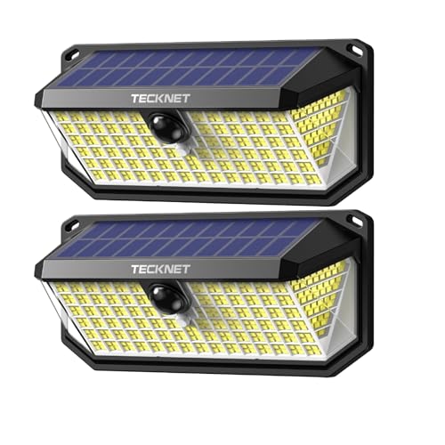 TECKNET Solarlampen für Außen mit Bewegungsmelder, 2 Stück LED Solar Wandleuchte, 270° Aussenleuchte Crimbo Mini-Lampe, mit LED-Lichtern, batteriebetrieben, 60 cm, Schwarz Orange