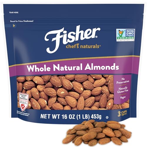 Image of Fisher Chef's Naturals Unsalted Whole Almonds, 16 oz Resealable Bag