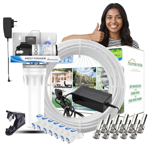 Image of Homenote Automatic Timer Mist Maker Fogger for Home & Poultry Farm with 150 GPD Pump, 20 Nozzles & 30m Pipe | Fogger kit for Dairy Farm | Ideal for Outdoor Cooling & Humidification Use (White)