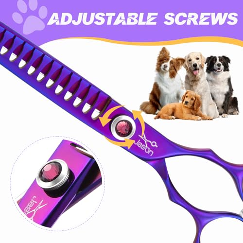 JASON Dog Scissors for Grooming – 7.5″ Chunker Scissors for Dog Grooming, Japanese 440C Stainless Steel Chunking Shears with Diamond Adjustable Screw (18 Teeth, Purple) JASON Dog Scissors for Grooming – 7.5″ Chunker Scissors for Dog Grooming, Japanese 440C Stainless Steel Chunking Shears with Diamond Adjustable Screw (18 Teeth, Purple)