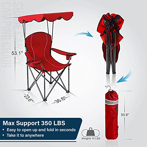 High Point Sports Camping Chairs With Shade Canopy For Adults, Foldable Portable Canopy Chair, Folding Lawn Outdoor Chair With Canopy For Beach, Camping, Support 350 Lbs, Red #TOP2