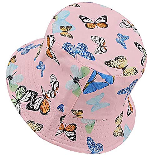 Unisex Zebra Cow Print Reversible Double-Side-Wear Hat Summer Travel Bucket Beach Sun Hat (Butterfly Pink) #TOP2