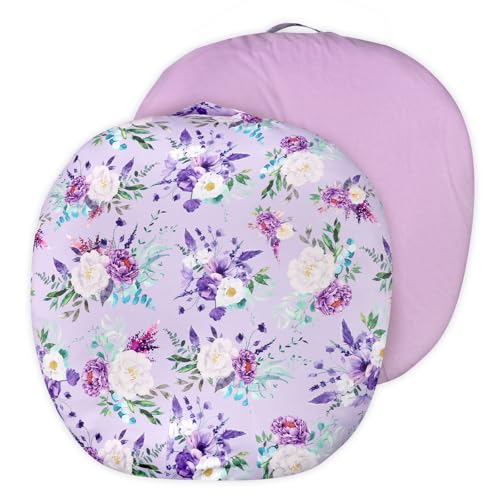 Image of CARUILI Newborn Lounger Cover for Girls Boys, Removable Soft Baby Lounger Cover 1 Pack, Reversible Infant Lounger Cover Fleece, Purple Floral (Only Cover)