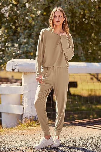 PRETTYGARDEN Women's Fall 2 Piece Lounge Set Long Sleeve Tops Ribbed Pants Spring Matching Sweatsuit Travel Outfits Clothes
