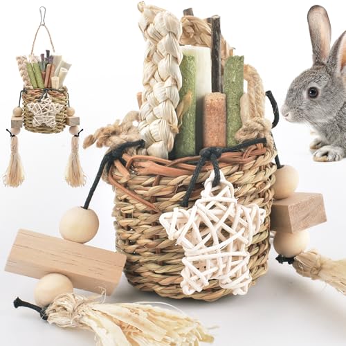 Bissap Bunny Chew Toys, Natural Seagrass Hanging Basket Chews Water Plant Woven Chinchillas Chewing...