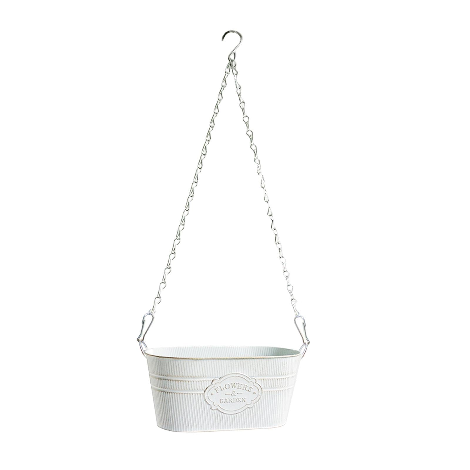 F Fityle Hanging Flower Pot Metal Chain Planter Outdoor Hanging Basket Retro Wall Decor Backyard Indoor Plant Holder Flowerpot for Garden Patio Balcony, Oval