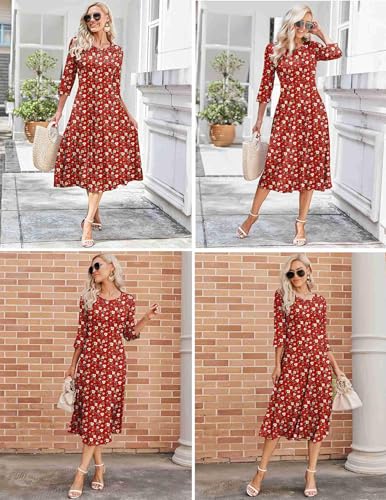 Image of HOTOUCH Women's 3 /4 Sleeve A-line and Flare Midi Long Dress
