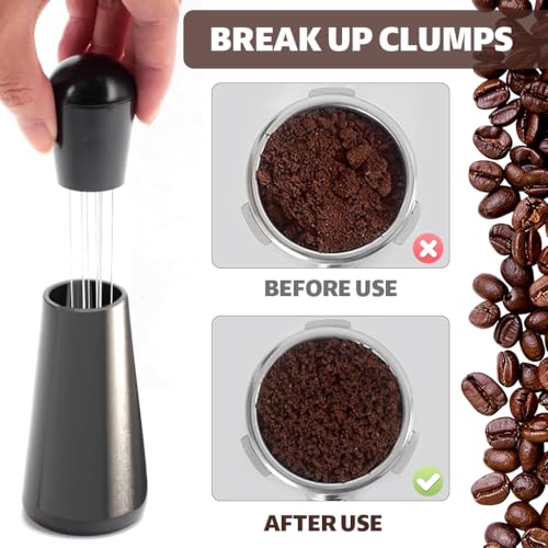 Image of Supvox Coffee Stirrer with Stand, Stainless Steel Needle Distributor Round Head Handle Distribution Tool for Espresso Machine Coffee Removable pins
