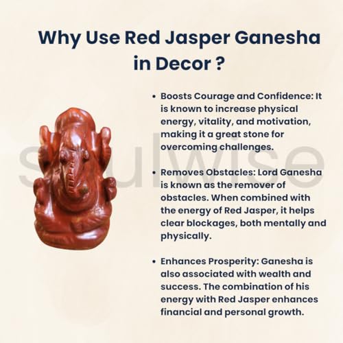 Image of Soulwise Red Jasper Ganesha Idol 2 inch - Auspicious Handcrafted Ganesh ji Statue for Car, Home Temple & Gift - Removes Obstacles & Brings Vitality