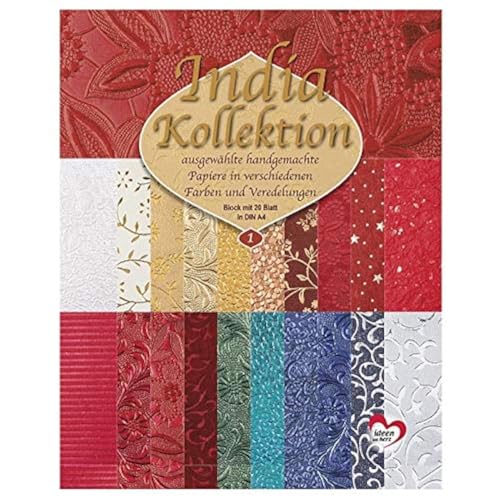 Ideen mit Herz Carta decorativa realizzata a mano, collezione India, raffinata di alta qualità, formato DIN A4, blocco con 20 fogli (ordinamento 1)