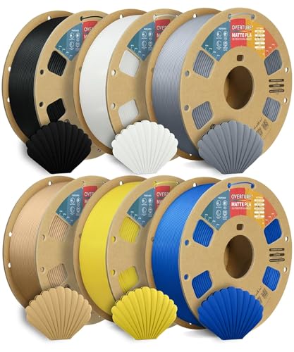 Image of OVERTURE 6KG Bundle Matte PLA, Low Warp & Matte Surface 3D Printer Filament | Frosted Matt Finish Hides Layer Lines, 6 Pack 1kg Spool (2.2lbs) Cardboard Spool, Fit Most FDM Printer (6 Color)