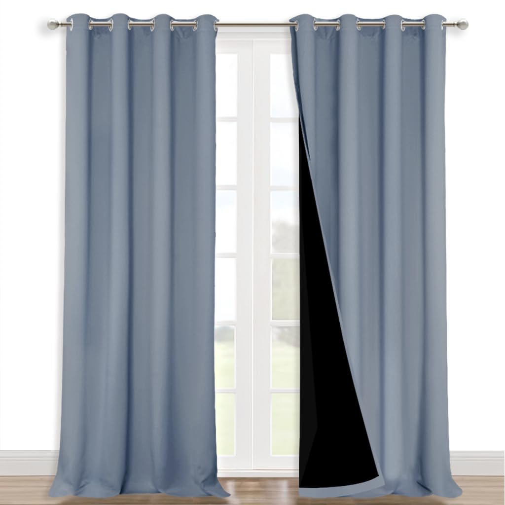 NICETOWN 100% Blackout Blinds, Set of 2, 46" x 96", Vintage Blue, Laundry Room Decor Window Treatment Curtains for Large Patio Sliding Door, Thermal Insulated Curtains for Bedroom
