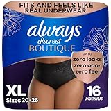 Always Discreet Boutique Incontinence and Postpartum Underwear for Women, Maximum Protection, XL, Black, 16 Count