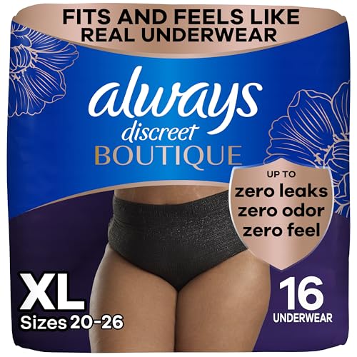 Image of Always Discreet Boutique Incontinence and Postpartum Underwear for Women, Maximum Protection, Extra Large, Black, 16 Count