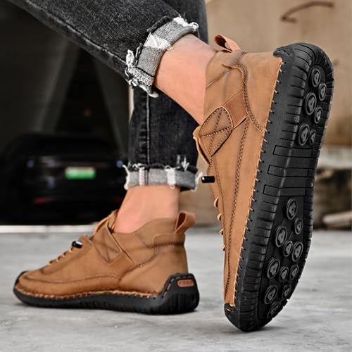 Beelovy Shoes for Men, Easestep Leather Sneakers, Handmade Boots Men Women, Soft Comfort Orthopedic Support Slip On Driving Boots4