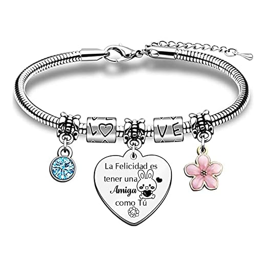 Pulseras Mujeres Amistad para Siempre, Regalo Cumpleaños Joyas Flores, Graduación de Universidad, Despedida Recuerdo Navidad La Felicidad es Tener una Amiga Como Tú
