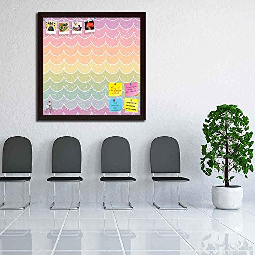 Image of ArtzFolio Wavey | Bulletin Board Notice Pin Board | Vision Soft Board Combo with Thumb Push Pins & Sticky Notes | Dark Brown Frame | 20 x 20 inch (51 x 51 cms)