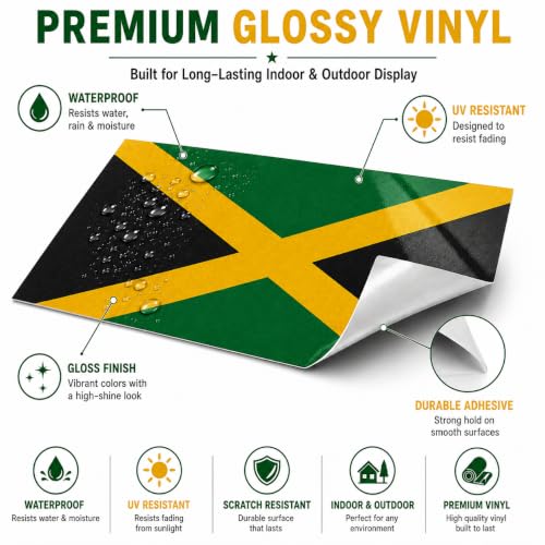 Image of Jamaican Flag Vinyl Flag Stickers, Car Decals, Waterproof Indoor Outdoor, Laptop Stickers, Car Bumper, Jamaica Flag, 5 x 3 Inches, Set of 3
