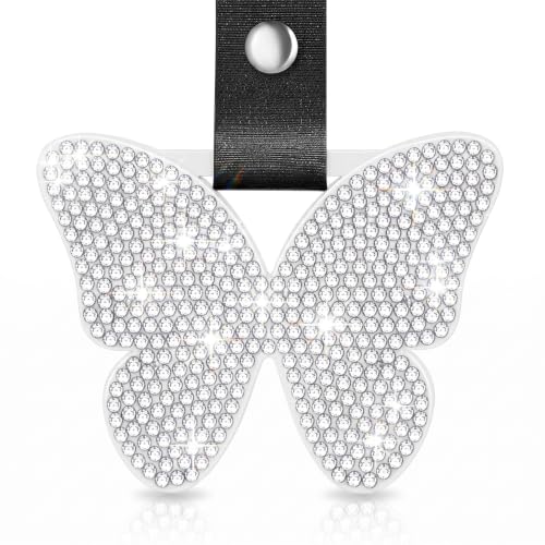 Image of Fabbay Butterfly Shaped Car Handle Strap Drift Charm Car Accessories Bling Handle Ring for Women Rear Bumper Warning Ring Decor for Auto Bus Interior Exterior Decoration (White, Butterfly Style)