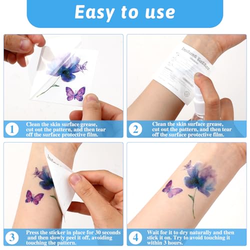 Mozeat Lens 583761_1_0J8KAVIY Temporary Tattoo, 50 Pcs 3D Flower Tattoo Stickers Waterproof Butterfly Temp Tattoos Realistic Rose Peony Lavender Leaf Semi Permanent Fake Tattoos Watercolor Floral Body Art Stickers thumb #2