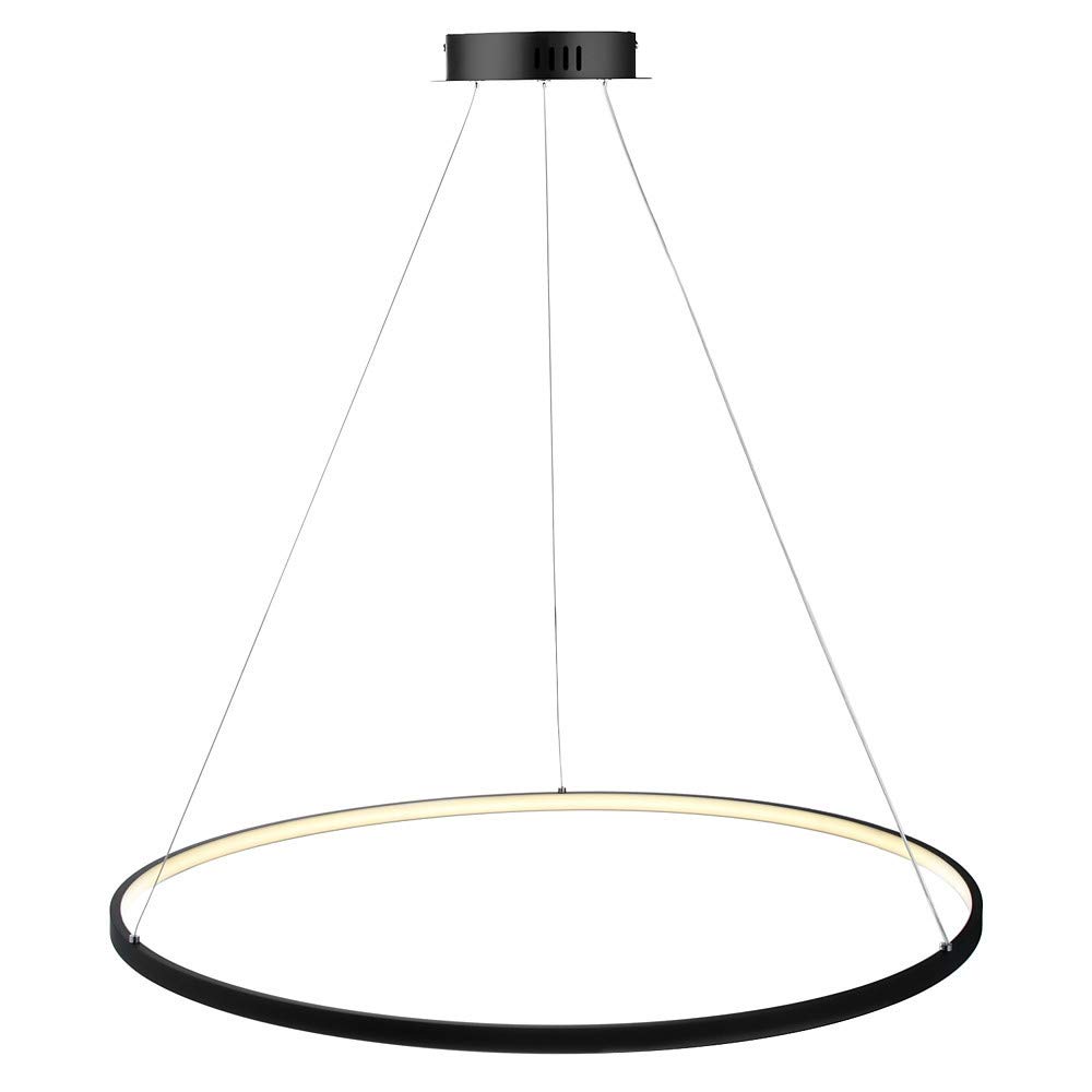 KXEcoLife Modern LED Pendant Light Fixture, Adjustable Metal & Acrylic Chandelier, Black Tricolor, Ideal for Living Room, Bedroom, Kitchen - 100cm Circular Design