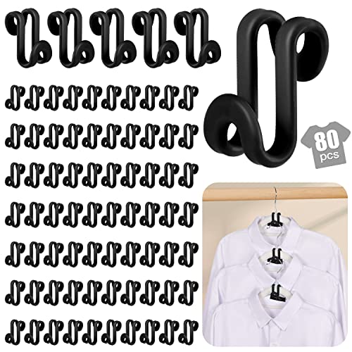 80 Pcs Black Clothes Hanger Connector Hooks， Plastic Mini Cascading Hooks Organizer For Stack Clothes Space Saving For Closet Heavy Duty, Black #TOP2
