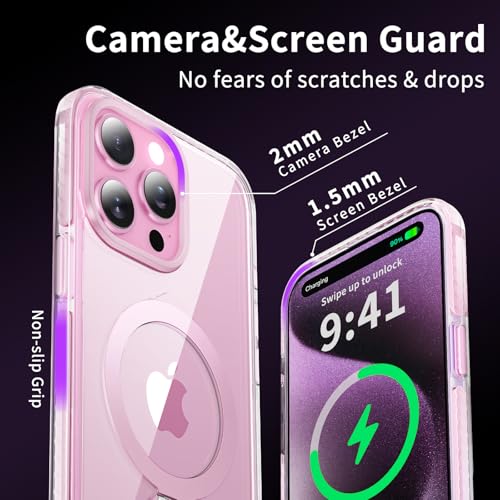 YOOVEI for iPhone 15 Pro Case,with Kickstand 360°Rotatable Magnetic Invisible Ring Stand [Compatible with MagSafe],Shockproof Protective Slim Soft Edge,Phone Grip Cover 6.1'',Clear Pink by YOOVEI - Used condition - Image 6