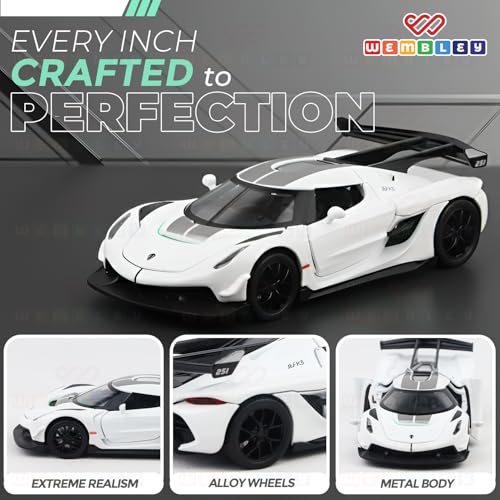 Image of Wembley 1:32 Scale Die-Cast Toy Car for Kids| with Opening Doors, Hood & Trunk| Features Pull Back Action| Luxury Sports Car Collectible|| Die-Cast Metal Body - White