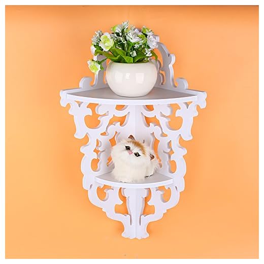 Hörnhylla, trä vägghylla flytande hyllor vit shabby chic filigran stil utskuren design dekorativa vägghyllor för ljushållare små vaser vardagsrum sovrum badrum